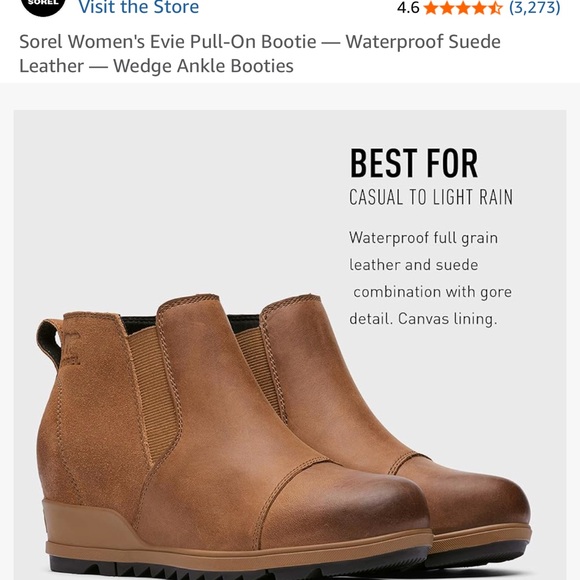 Sorel Women's Evie Pull-On Bootie Waterproof Suede Leather Wedge Ankle size 11 - Picture 3 of 10